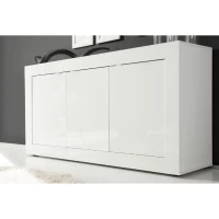 Buffet BASICO - Décor blanc laqué brillant  - 3 Portes - L160 x P42 x H85,8 cm(m-4)