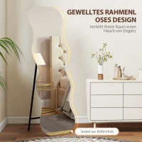 HOMCOM Frameless Ganzkörperspiegel, houten basis, flexibel te plaatsen, golfvormig, Zwart(m-6)