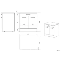 OSLO Meuble Bas 2 portes + 2 tiroirs + plan - Blanc - L 80 x P 60 x H 86 cm(m-4)