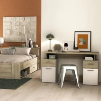 Bureau avec rangements - PLATON - Chene / blanc mat - L134,8 x P55 x H76,4 cm - DEMEYRE(m-6)