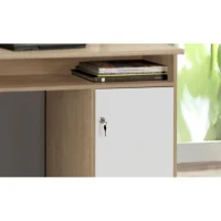 Bureau droit a clés avec 1 porte et 4 tiroirs - Décor chene et blanc - 126 x P 55 x H 76 cm - ALICANTE(m-4)