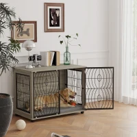 PawHut Hondenbox, Hondenkist, Afsluitbare Verblijfsbox voor Grote Honden, Grijs(m-10)