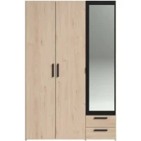 Armoire - Panneau de particules - Décor chene et noir - 3 portes droites - Essentiel - Chambre - 120.3x185x51.7 cm(m-4)