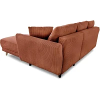 Canapé d'angle convertible réversible - 3 / 4 places - CLAUDIUS - Tissu Velours côtelé Terracotta - Coffre - 244 x 158 x 86 cm(m-6)
