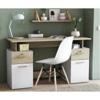 Bureau avec rangements - PLATON - Chene / blanc mat - L134,8 x P55 x H76,4 cm - DEMEYRE(m-2)