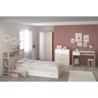 PARISOT Chambre enfant complete - Tete de lit + lit + commode + armoire + bureau - contemporain - Décor acacia clair et blanc -(m-2)