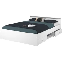 ZODIAC Lit adulte 140x190 cm - 2 tiroirs et 1 niche - Contemporain - Blanc mat(m-3)