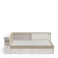 Lit enfant LIFE 1 personne - 90x190/200 - Rangements - Décor Chene et blanc - DEMEYERE - Fabriqué en France(m-5)