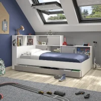 GAMI Erwan Lit enfant avec rangements - Décor blanc et gris- 90 x 200 cm(m-1)