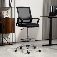 HOMCOM Bureaustoel, Draaistoel, Draaibare Bureaustoel, Verstelbaar, Op Wielen, Zwart(m-10)