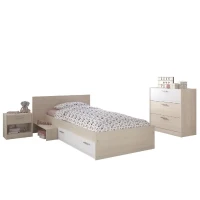 PARISOT Chambre Enfant Complete style contemporain décor acacia clair et blanc - l 90 x L 190 cm - CHARLEMAGNE(m-2)