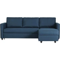 Canapé d'angle convertible réversible 3 places CATS - Tissu bleu - L 222 x P 150 x H 86 cm(m-1)