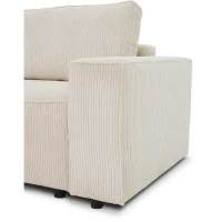 Canapé droit convertible 3 places JOSH - velours côtelé beige - Coffre de rangement - L239xP86xH85cm(m-6)