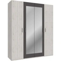 Armoire de chambre - ADRIA - Décor Chene cendré / Gris foncé - 4 portes battantes - 2 miroirs - L177,5 x P54,2 x H210,5 cm(m-4)