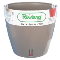 Pot de fleur rond en plastique - RIVIERA - EVA NEW - Avec réserve d'eau - Ø 46 cm - 49 L - Taupe(m-1)