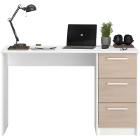Bureau droit ESSENTIEL - 3 tiroirs - Décor chene et blanc - L 121,2 x P 55 x H 74,5 cm - PARISOT(m-3)
