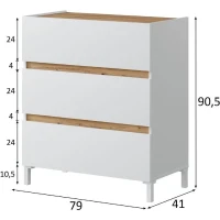 Commode 3 tiroirs - Décor chene et blanc - Finition satinée - L79 x P41 x H90 cm - TEMPUS(m-4)