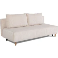 Canapé droit convertible 3 places GINO - Velours côtelé beige - Avec coffre - L 195 x H 89 x P 91 cm(m-1)