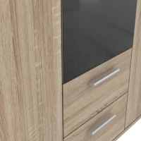 Armoire 3 portes battantes avec 1 miroir + 2 tiroirs - Décor chene Sonoma - L 121 x P 54 x H 200,1 cm - SELKEÄ(m-3)