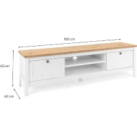 Meuble TV 2 tiroirs - Décor chene artisan et blanc - L 160 x P 45 x H 40 cm - BERGEN(m-4)