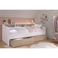 Lit banquette 2 tiroirs 90 x 200/190 cm - MDF - Mat décor chene et blanc - JOY - 2339ENSE(m-3)