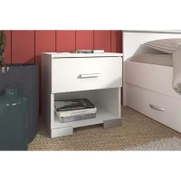 Chambre complete adulte: Lit 160 x 200 cm + armoire 3 portes et 2 tiroirs + 2 chevets - Décor Blanc - PARISOT(m-3)