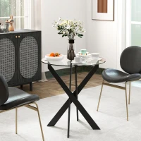 HOMCOM Moderne Glas-Eettafel, 70 cm Diameter, Keukentafel met Gehard Glazen Blad en Metalen Poten, voor 4 Personen(m-10)