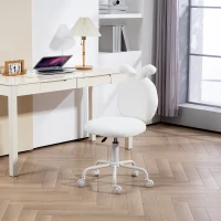 HOMCOM Gestoffeerde Stoel met Konijnenoren, Rolbare Bureaustoel, Draaibaar, Kunstbont, Wit(m-10)