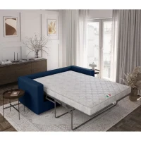 Canapé 3 places - Delta - Tissu Bleu - Convertible semi-express matelas 13cm - 190 x 92 x 90 cm(m-2)