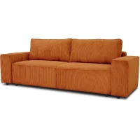 Canapé convertible 3 places JOSH - Tissu velours cotelé terracotta - L 239 x P 86 x H 85 cm - Coffre de rangement(m-3)
