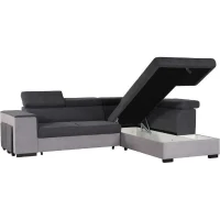 Canapé d'angle droit convertible + coffre 5 places - Tissu gris - L 271 x P 220 x H 77 cm - ARMSTRONG - Fabriqué en Ukraine(m-4)