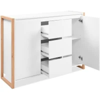 Buffet - DENVER - Chene artisan / Blanc - 2 portes - 3 tiroirs - 120 x 40 x 88 cm(m-4)