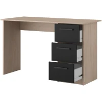 PARISOT Bureau droit 3 tiroirs - Décor chene/noir - L 121,4 x P 55 x H 74.5 cm - ESSENTIEL(m-5)