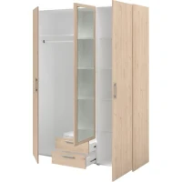 Armoire VARIA - Décor chene - 3 portes  + 2 tiroirs + miroir -  L 150 x H 200 x 51 cm(m-6)