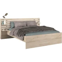 Lit adulte ESCALE 160x200 cm - Décor chene du Japon - 2 tiroirs + Tete de lit - L222,8 x H98,2 x P216,8 cm - Fabriqué en France(m-3)