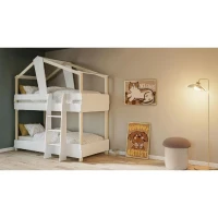 DEMEYERE Lits superposés TIMBER - 90 x 200 cm - Sommiers a lattes inclus - Bois et blanc(m-2)