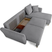 Canapé d'angle convertible réversible - 3 / 4 places - CLAUDIUS - Tissu Velours côtelé Anthracite - Coffre - 244 x 158 x 86 cm(m-3)