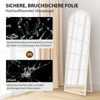 HOMCOM Lustrzany w całości, 50 x 160 cm, stojący, lustrzany do ściany, rama łukowa, biały(m-6)