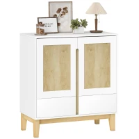 HOMCOM Buffet, Aufbewahrungsmöbel mit 2 Türen, 2 Schubladen und verstellbarem Regal, 80 x 40 x 86 cm, Weiß und Eiche(m-7)