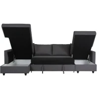 Canapé d'angle panoramique convertible Cats - Tissu gris - L 292 x P 187 x H 86 cm - Fabriqué en Ukraine(m-4)