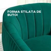 HOMCOM Fotoliu Catifea Verde – Picioare Auriu Metal, Stil Elegant(m-6)