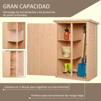 Outsunny Armario de Jardín de Madera para Exterior para Herramientas con 2 Estantes Techo Asfáltico 75x56x115cm Natural(m-4)