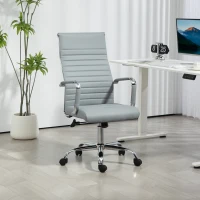 Vinsetto Bureaustoel, Draaistoel met Kantelfunctie, Hoogte Verstelbaar, Kunstleer, Tot 120 kg, Lichtgrijs(m-10)