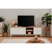 Meuble TV Linz 56A - Décor blanc / chene artisan - Panneaux de particules - 186 x 59 x 36 cm(m-4)