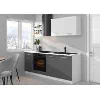 Cuisine complete PREGO - L 210 cm - Décor gris Graphit - Plan de travail 210 cm inclus(m-1)