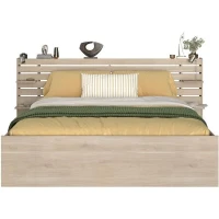 Lit adulte ESCALE 180x200 cm - Décor chene du Japon - 2 tiroirs + Tete de lit - L235.4 x H98,2 x P216,8 cm - Fabriqué en France(m-3)