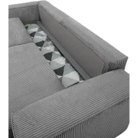 Canapé convertible 3 places JOSH - Velours côtelé Anthracite - Coffre de rangement - L 197 x P 117 x H 65 cm(m-6)