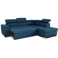 Canapé d'angle convertible réversible avec coffre - 5 places - DAYTONA - Tissu bleu - 260 x 94 x 216 cm(m-4)