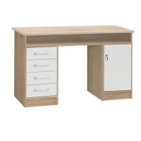 Bureau droit a clés avec 1 porte et 4 tiroirs - Décor chene et blanc - 126 x P 55 x H 76 cm - ALICANTE(m-1)