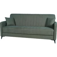 Canapé convertible - 3 places  - ENZO - Tissu vert foncé - 2 coussins - Coffre de rangement -  211 x 92 x 98 cm(m-3)